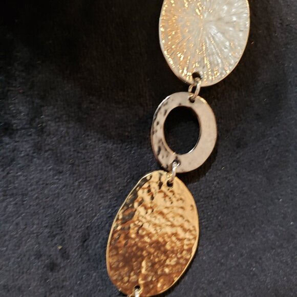 Womens Multi Tone Large Hammered Link Boho Necklace Jewelry with Lobster Clasp - Picture 4 of 7